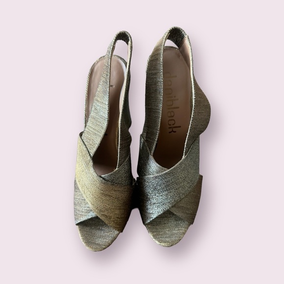 Women’s Daniblack Etta Sandal 5” Chunky Heel Gold Silver Metallic Size 9M - Picture 2 of 13